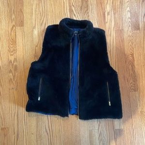 Gorgeous J. Crew Vest. Black XL, may fit a L.  Great Condition! Faux Fur Like